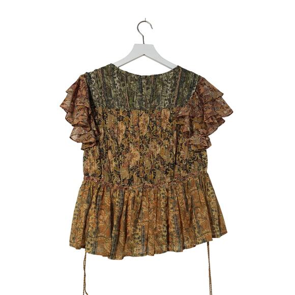 Anthropologie Let Me Be Peasant Blouse With Tassel Accent Muted Colors Size 6 - Picture 4 of 9